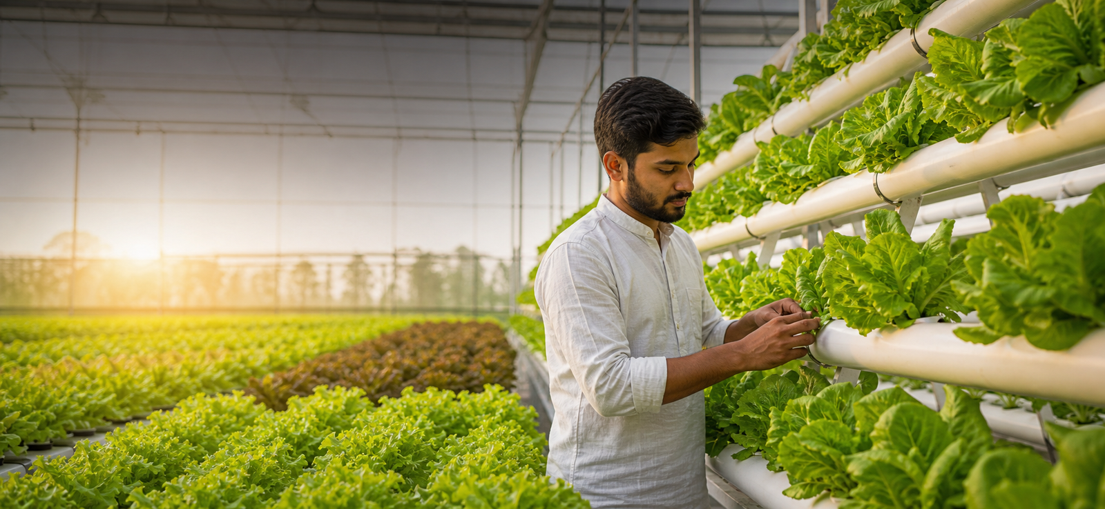 Hydroponic leafy greens growing in a modern farm